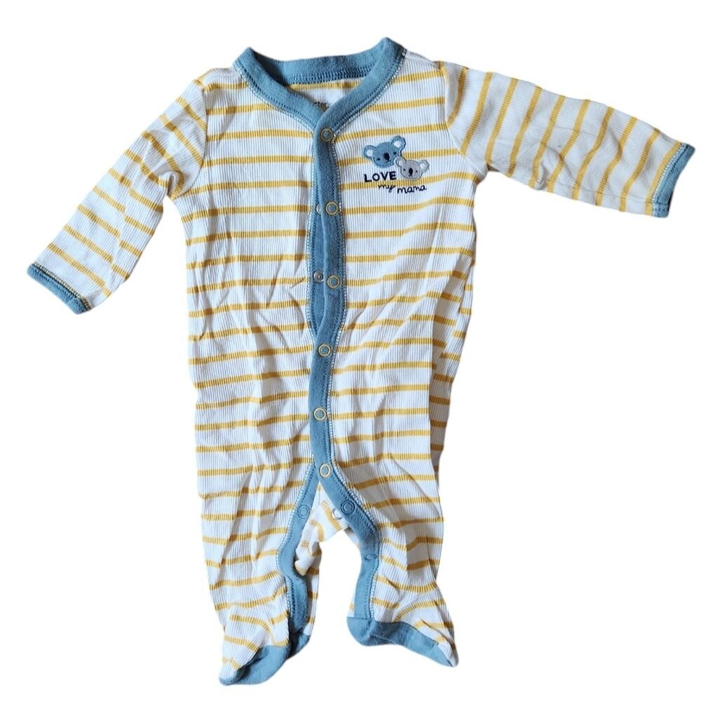 Carter's Koala Ribbed Sleep and Play Pajamas Size 3 months Yellow/White Striped
